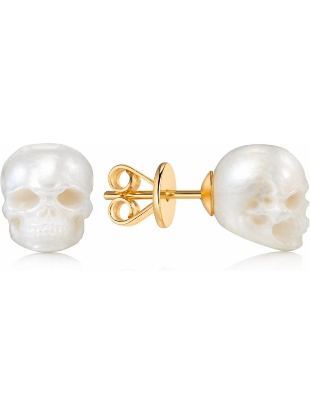Skull Pearl Stud Earrings, Cultured Freshwater Pearls, Silver Jewelry for Unique